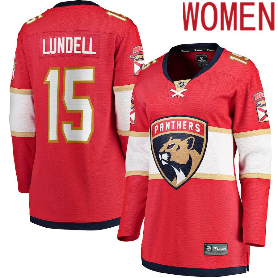 Women Florida Panthers 15 Anton Lundell Fanatics Branded Red Home Breakaway Player NHL Jersey